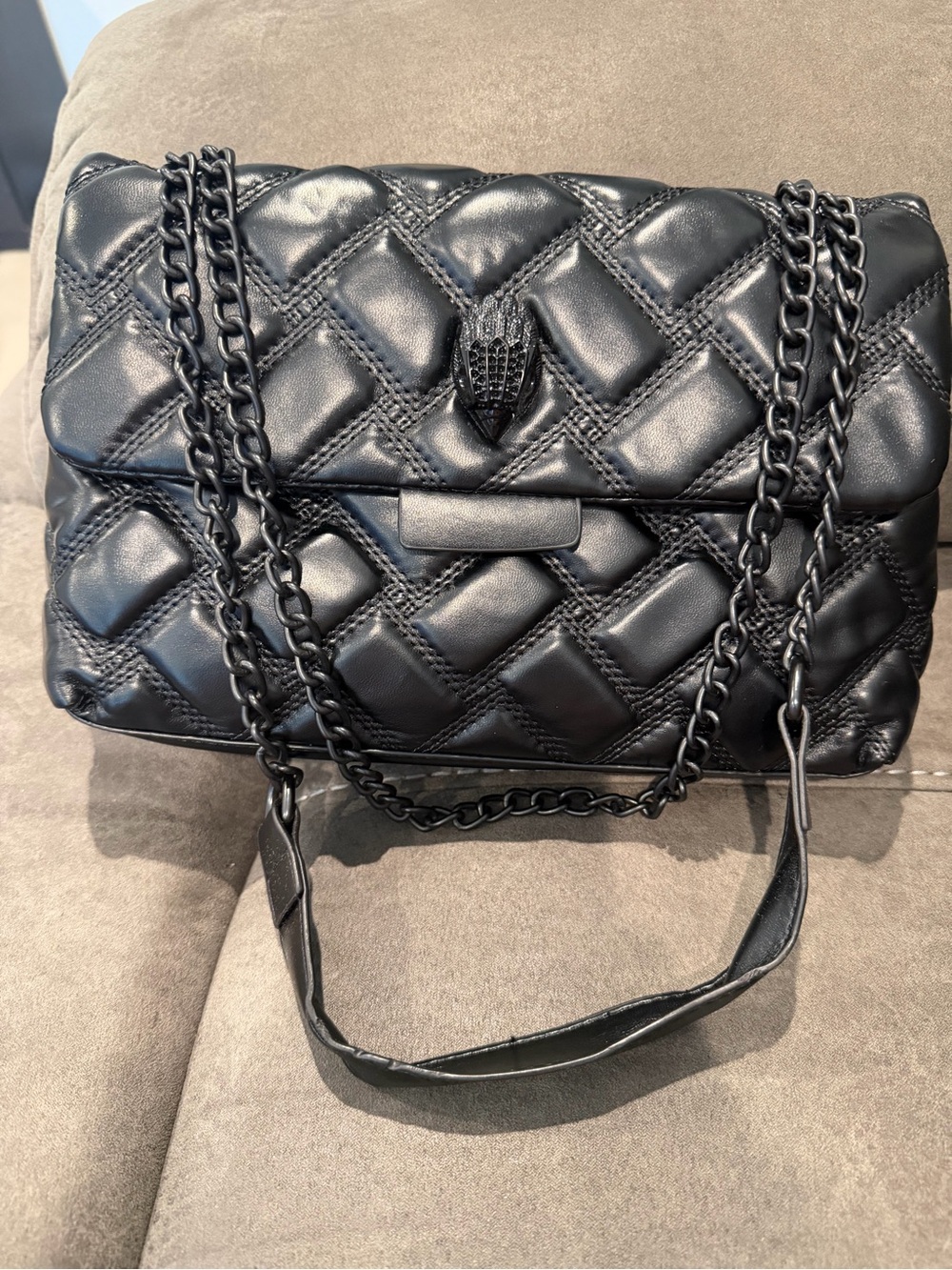 New Designer inspired Kurt Geiger Quilted Black Chain-Handle Shoulder Bag Large